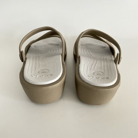 CROCS Sandals Women 11M Tan Open-toe Strappy Mules - Picture 7 of 12